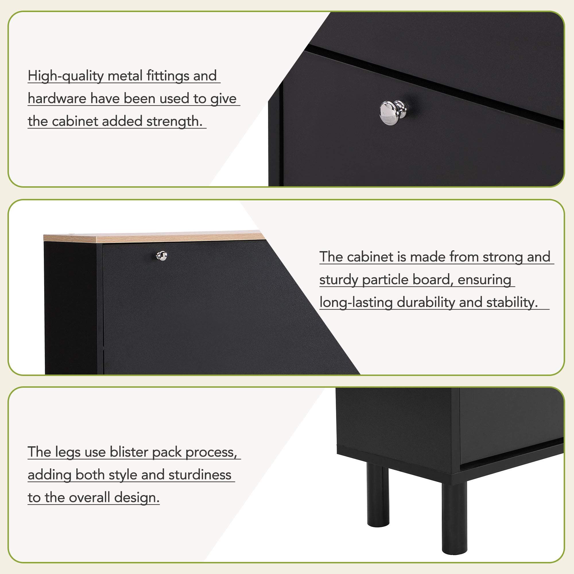 ON-TREND Narrow Design Tipping Bucket Shoe Cabinet with 3 Flip Drawers, Wood Grain Pattern Top Entryway Organizer with 3 Hooks, Free Standing Shoe Rack with Adjustable Panel for Hallway, Black