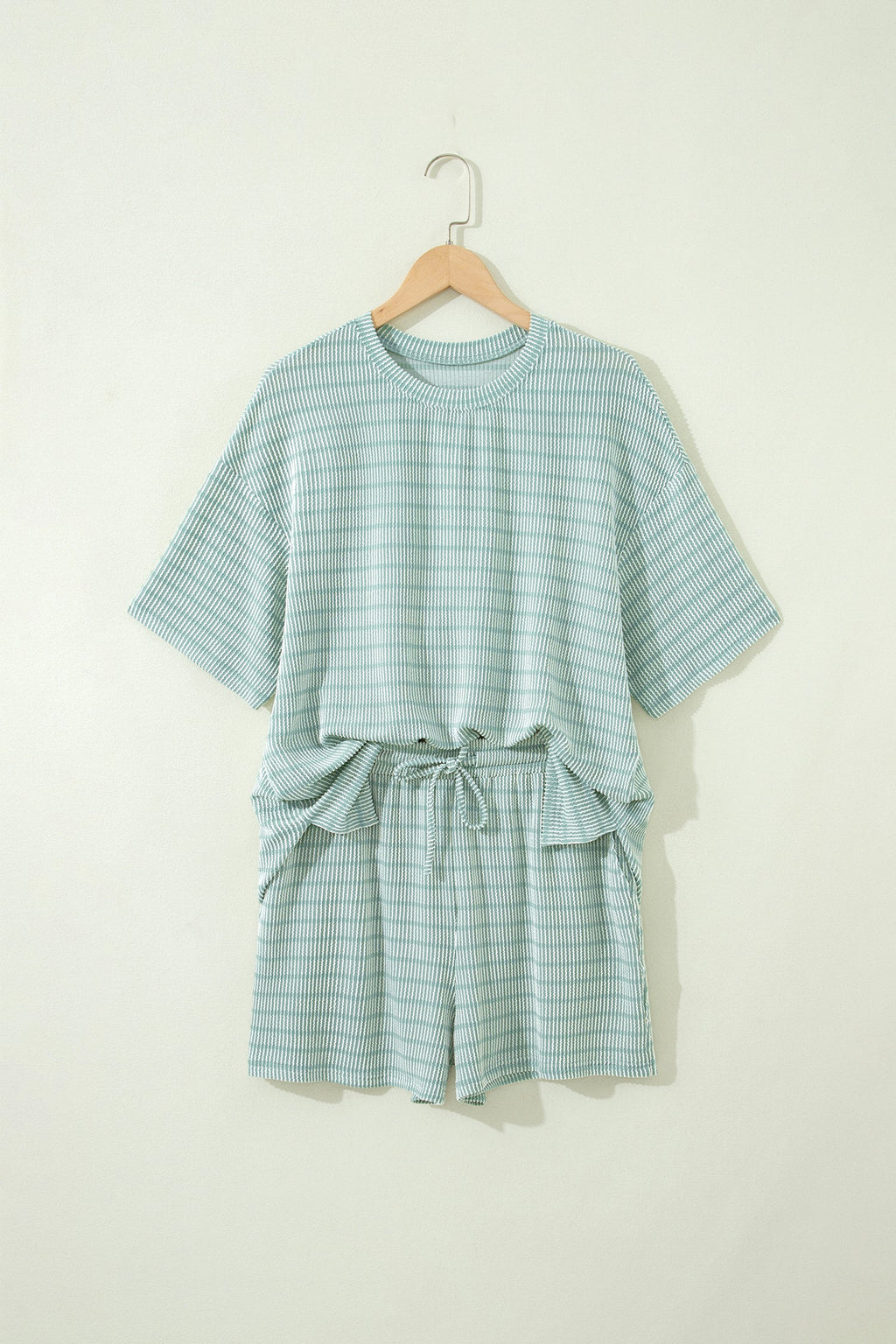 Stripe Corded Knit Tee & Drawstring Short Set