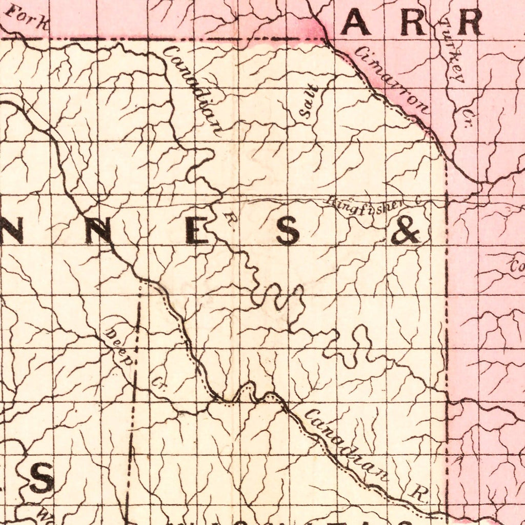 Vintage Railroad Map of Oklahoma 1882