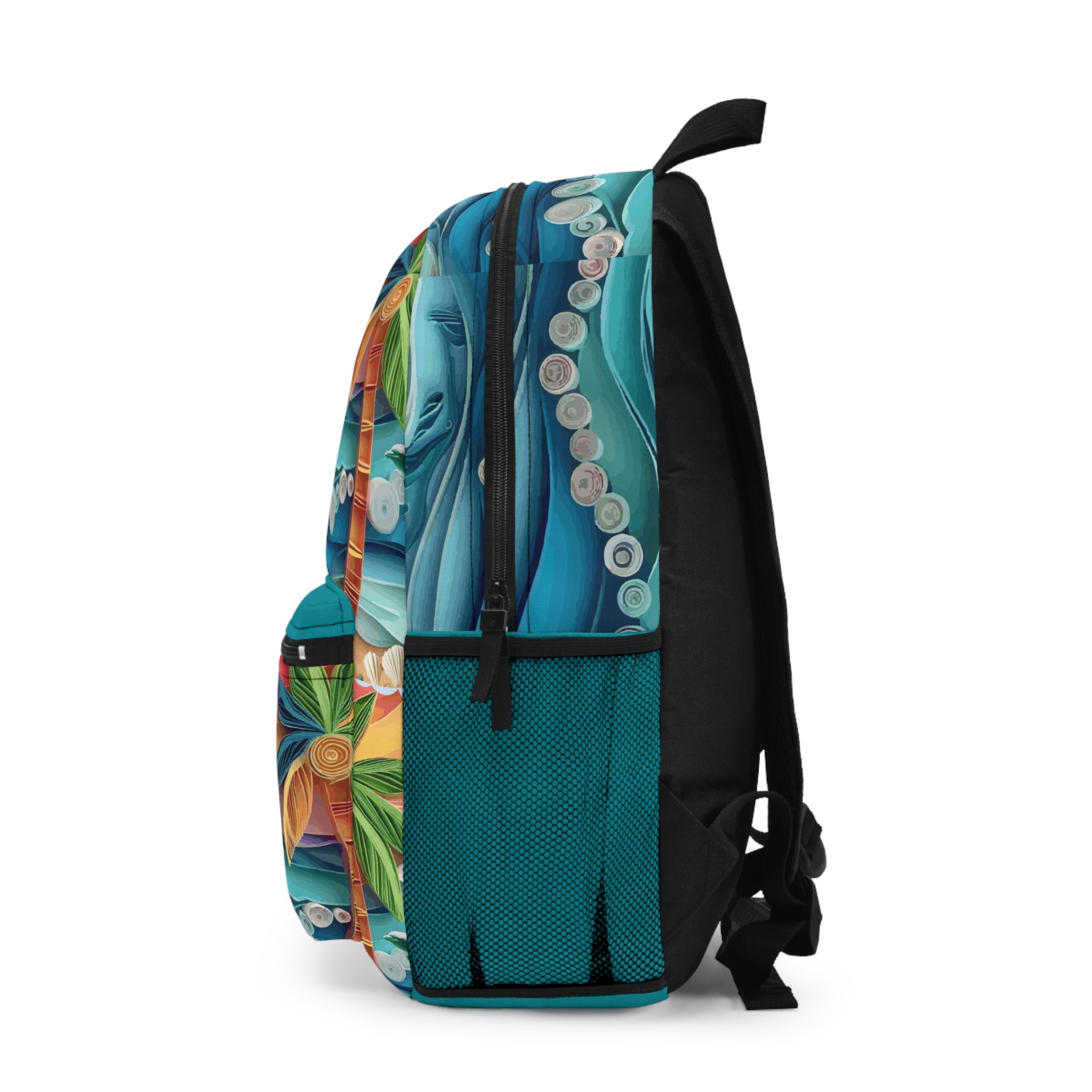 Tropical Origami Colorful Beachy Waves Personalized Backpack, Custom School Bag, Tropical Vibes Daypack, Gift for Students, Travel Essentials
