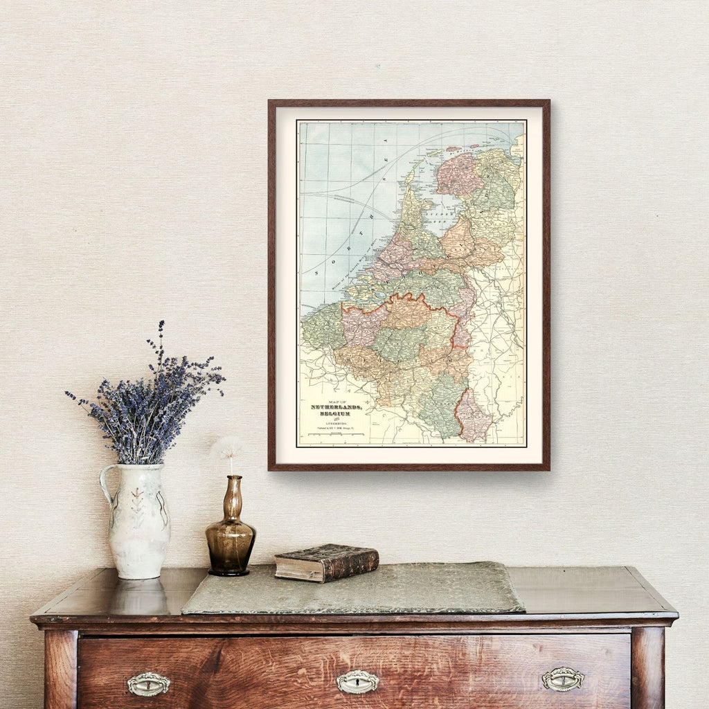 Vintage Map of Netherlands, Belgium & Luxembourg 1901