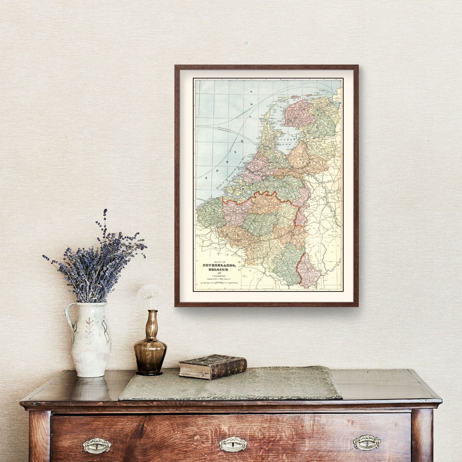 Vintage Map of Netherlands, Belgium & Luxembourg 1901