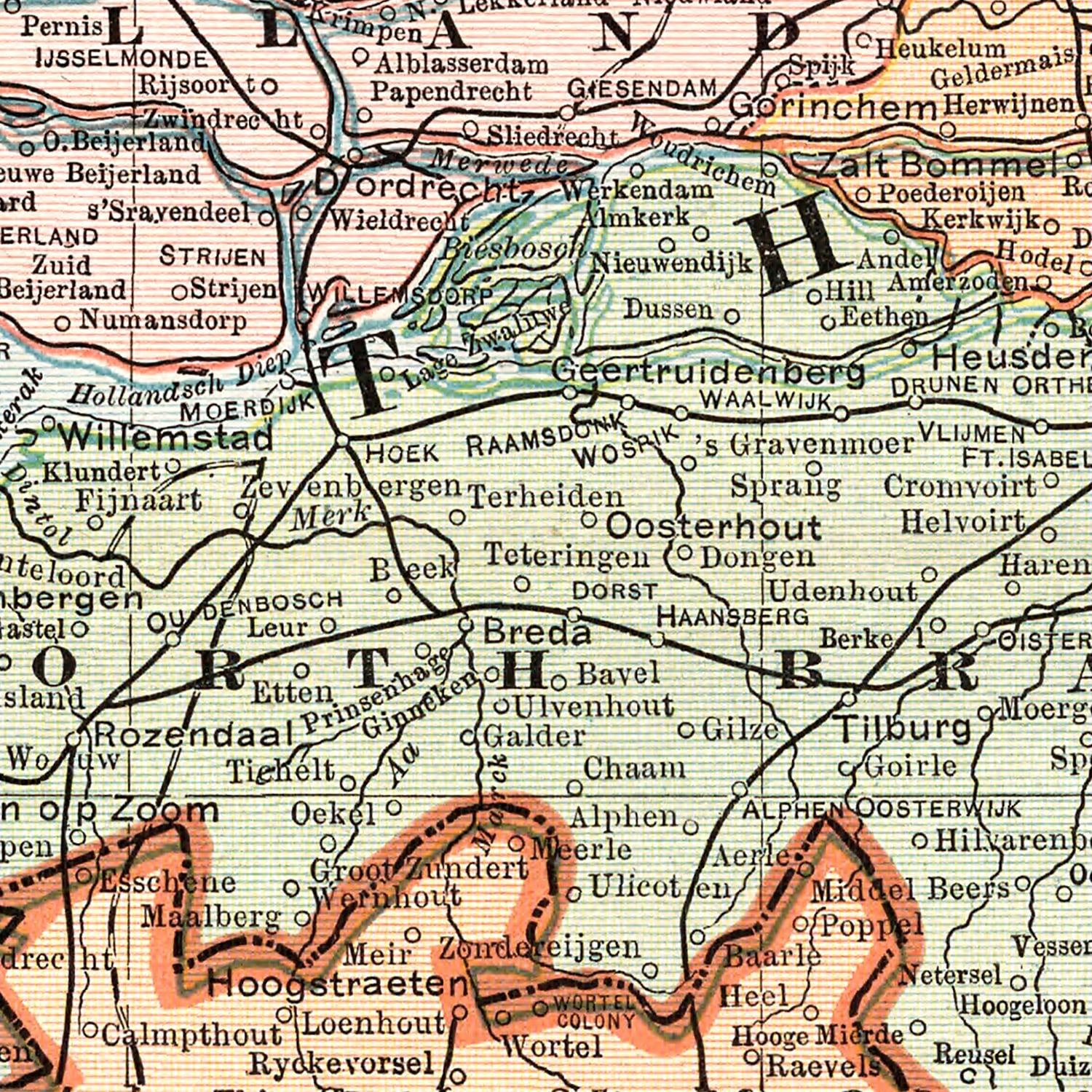 Vintage Map of Netherlands, Belgium & Luxembourg 1901