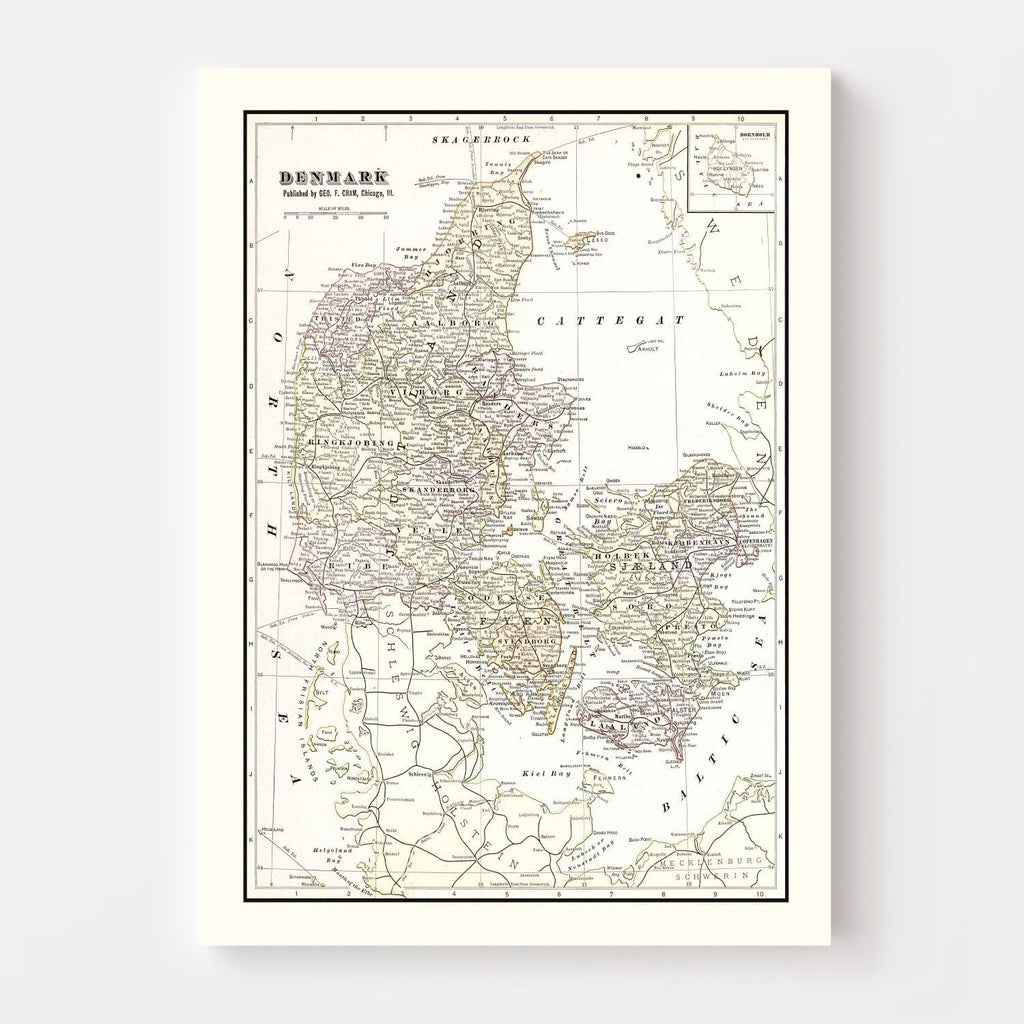 Vintage Map of Denmark 1901
