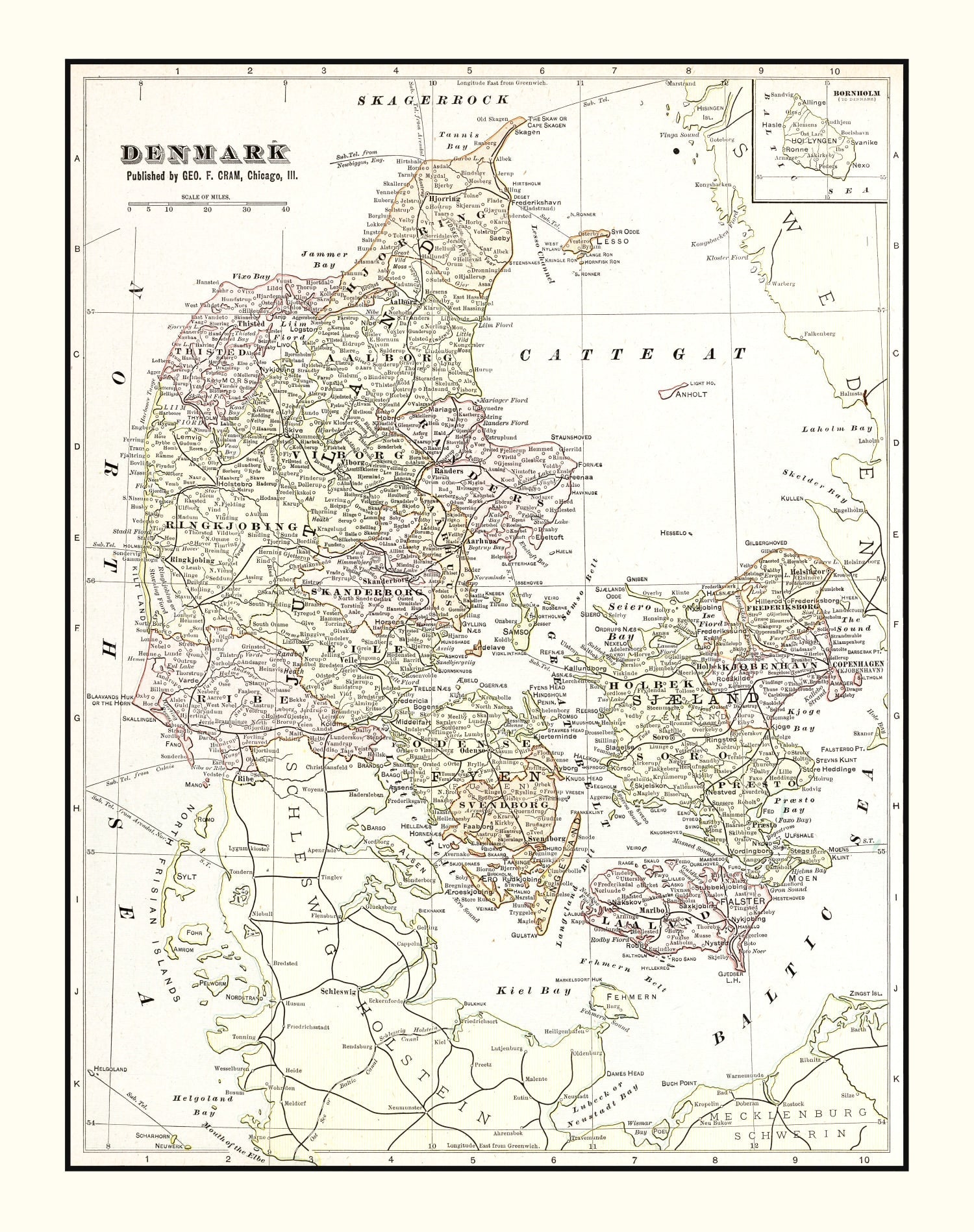 Vintage Map of Denmark 1901