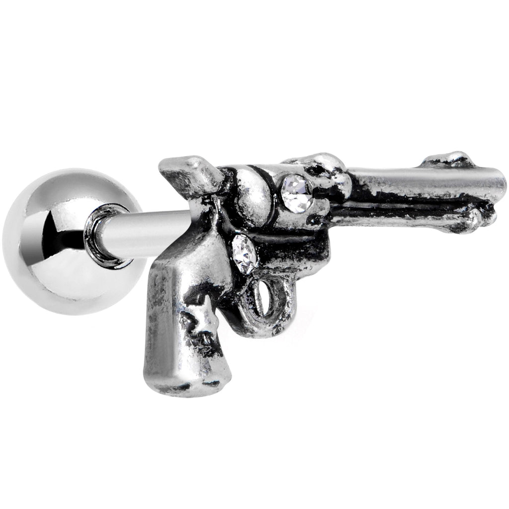16G 1/4 Clear Gem Rockin' Revolver Gun Cartilage Tragus Earring