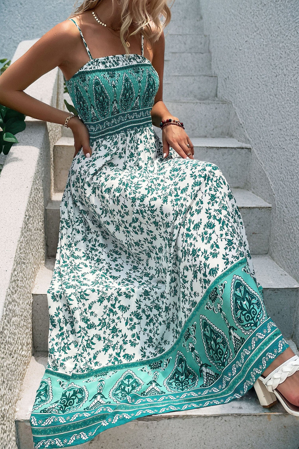 Floral Boho Shirred Cami Maxi Dress