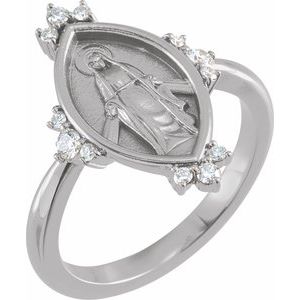 14K White Gold 1/5 CTW Natural Diamond Miraculous Medal Ring