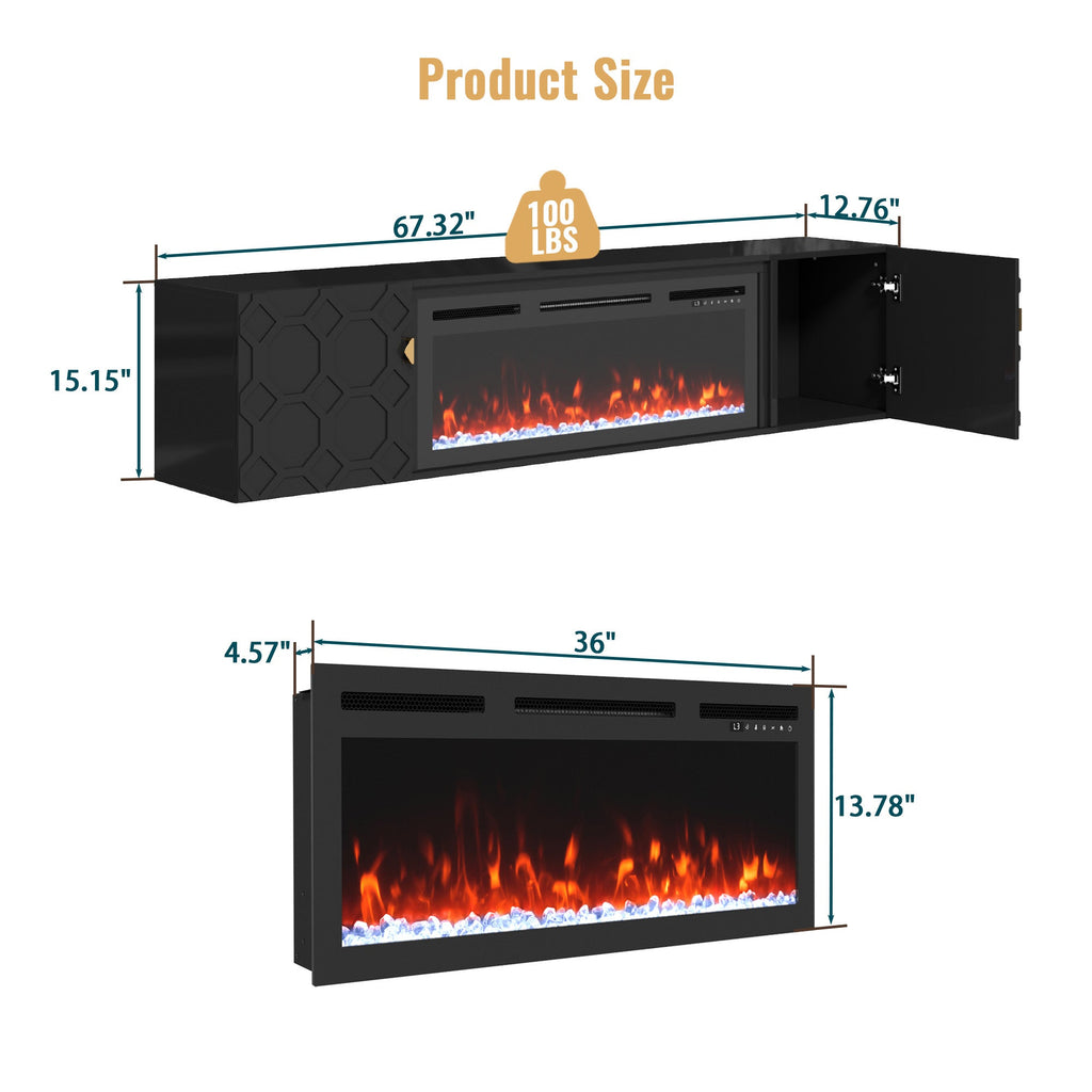 67 in. Black Media TV Stand in High Gloss Paint MDF