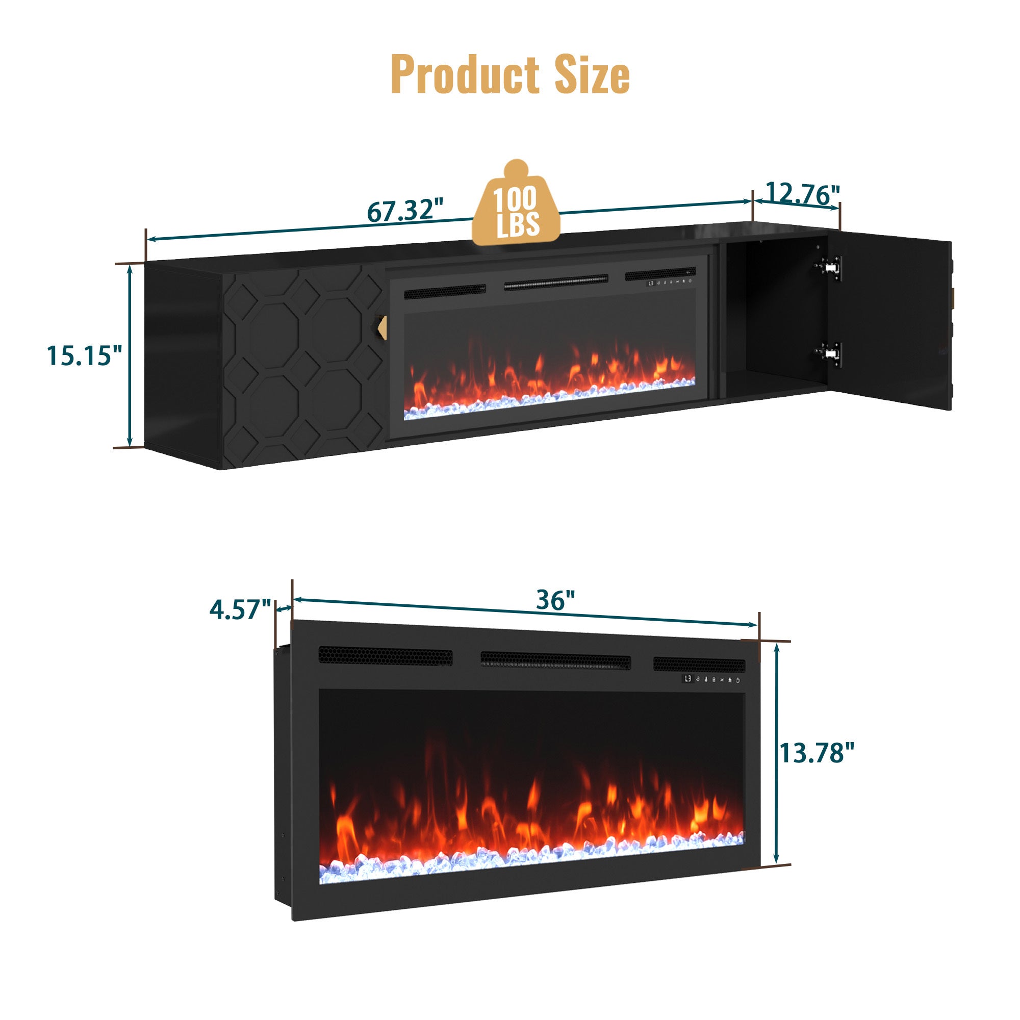 67 in. Black Media TV Stand in High Gloss Paint MDF