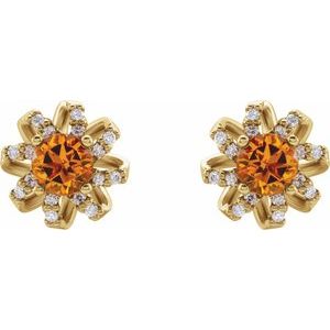 14K Yellow Gold Natural Citrine & 1/6 CTW Natural Diamond Halo-Style Earrings