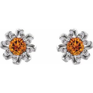 Sterling Silver Natural Citrine & 1/6 CTW Natural Diamond Halo-Style Earrings – image 2