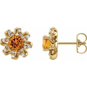 14K Yellow Gold Natural Citrine & 1/6 CTW Natural Diamond Halo-Style Earrings