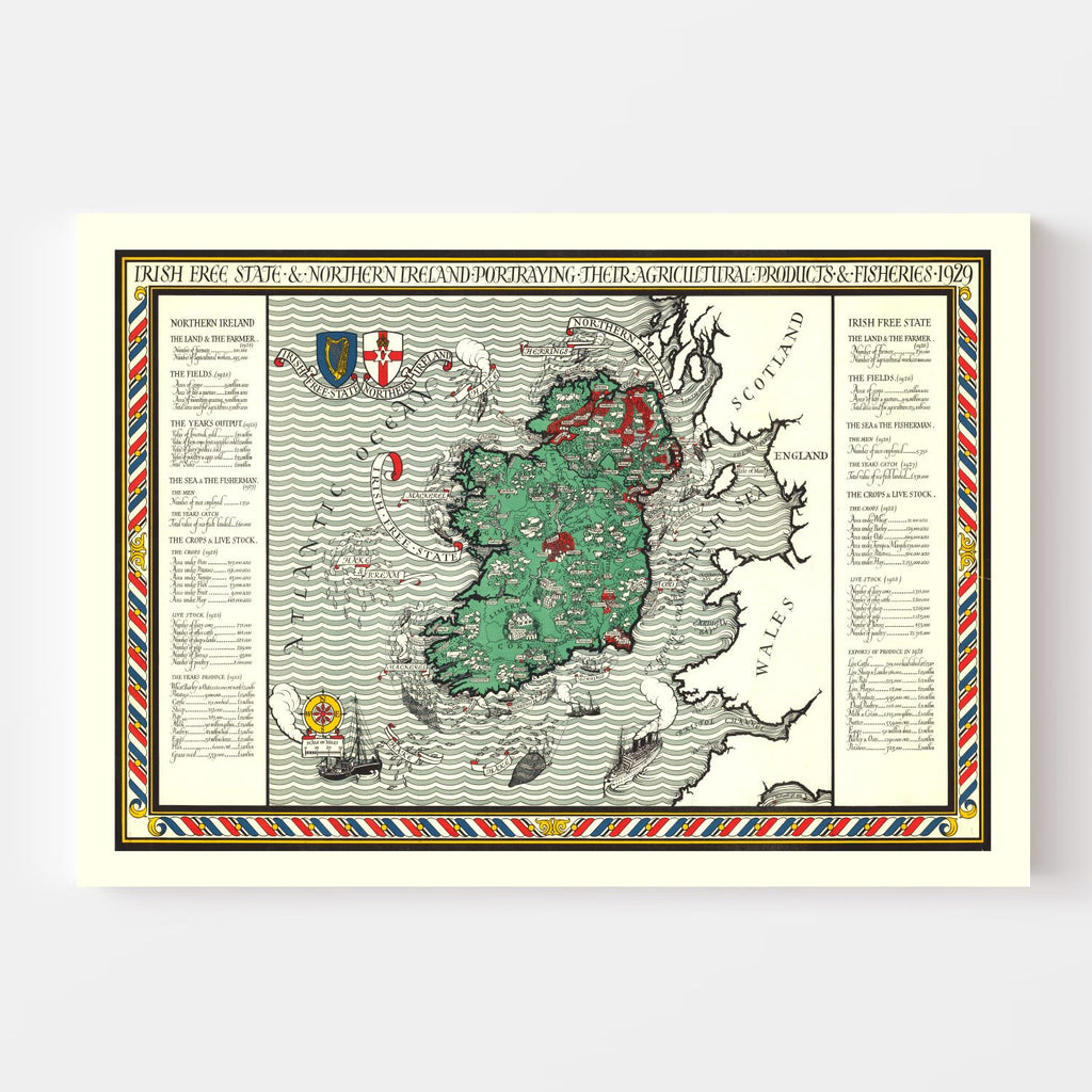 Vintage Agriculture & Fisheries Map of Ireland 1929