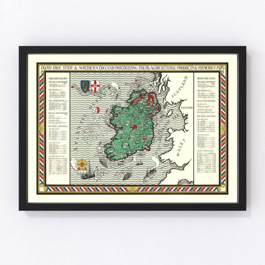 Vintage Agriculture & Fisheries Map of Ireland 1929