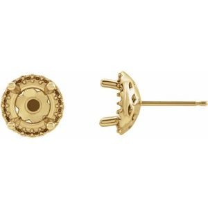 14K Yellow Gold 6.5 mm Round Halo-Style Earring Mounting