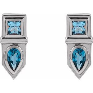 Platinum Natural Blue Multi-Gemstone Geometric Bar Earrings