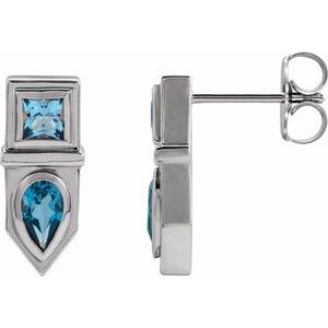 Sterling Silver Natural Blue Multi-Gemstone Geometric Bar Earrings