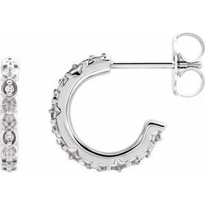 Sterling Silver .04 CTW Natural Diamond Vintage-Inspired J-Hoop Earrings