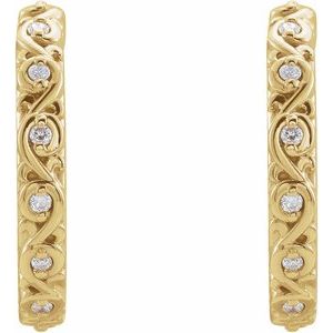 14K Yellow Gold .06 CTW Natural Diamond Sculptural Hoop Earrings – image 2
