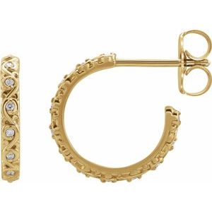 14K Yellow Gold .06 CTW Natural Diamond Sculptural Hoop Earrings