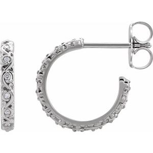 14K White Gold .06 CTW Natural Diamond Sculptural Hoop Earrings