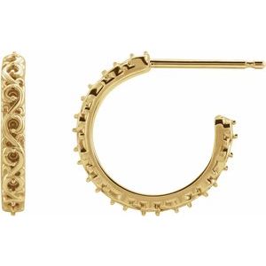 14K Yellow Gold .8 mm Round Sculptural Hoop Earring Mounting