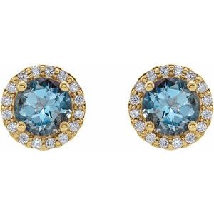 14K Yellow Gold 5.5 mm Natural Aquamarine & 1/8 CTW Natural Diamond Earrings – image 2