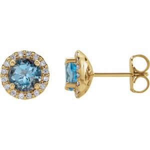 14K Yellow Gold 5.5 mm Natural Aquamarine & 1/8 CTW Natural Diamond Earrings