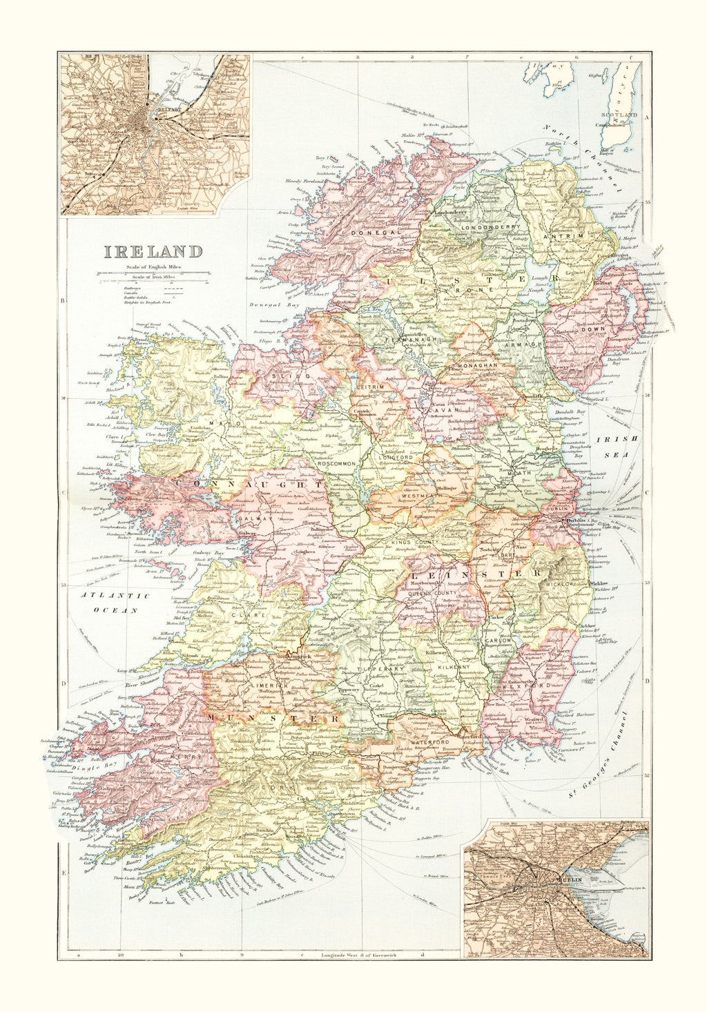Vintage Map of Ireland 1891