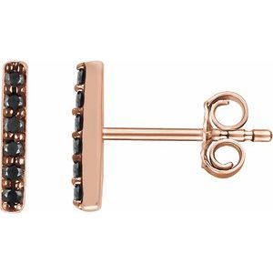 14K Rose Gold 1/10 CTW Natural Black Diamond Bar Earrings