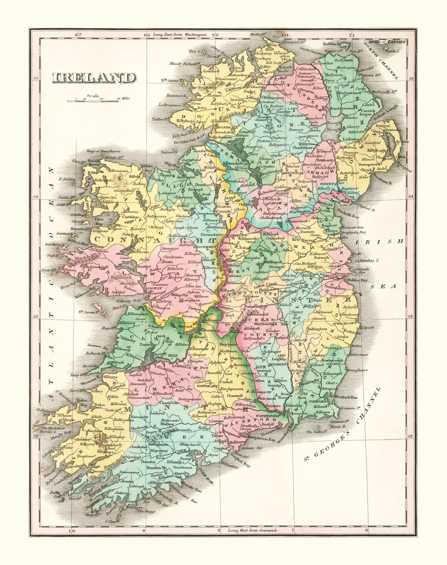 Vintage Map of Ireland 1827