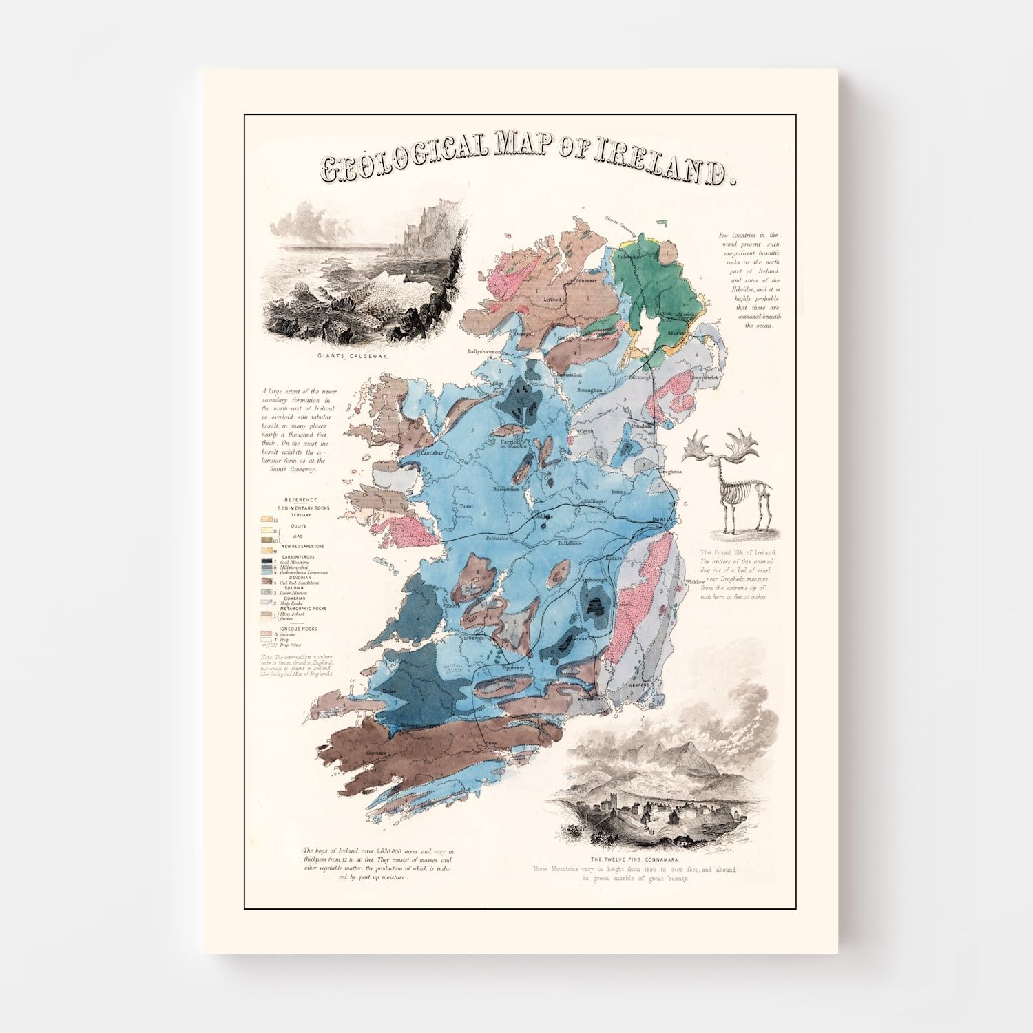 Vintage Geological Map of Ireland 1850