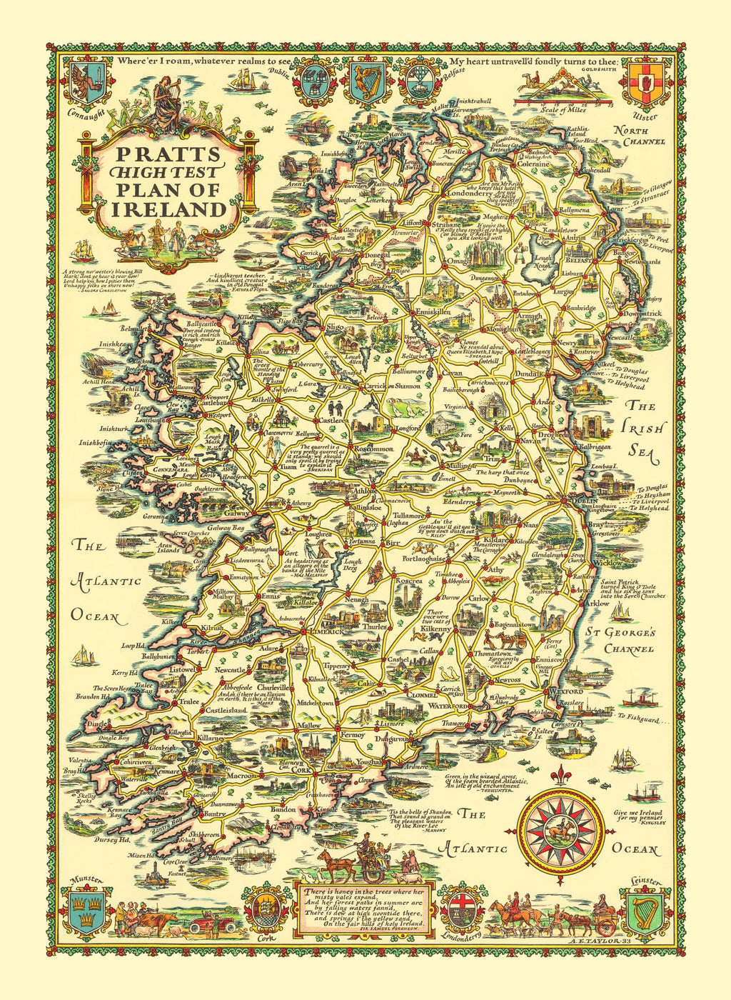 Vintage Map of Ireland 1933