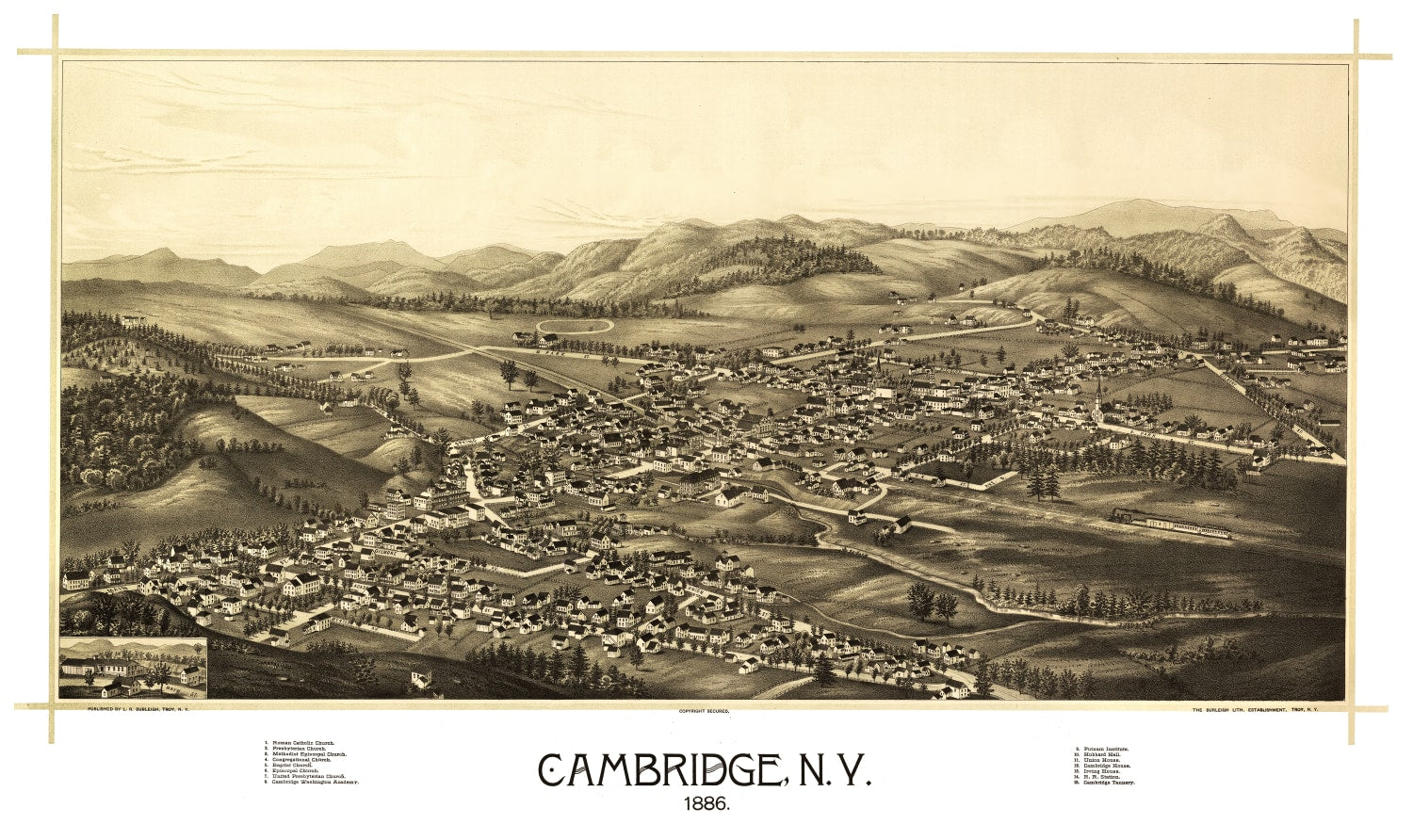 Vintage Map of Cambridge, New York 1886