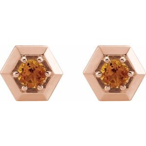 14K Rose Gold Natural Citrine Geometric Earrings