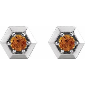 14K White Gold Natural Citrine Geometric Earrings – image 2