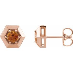 14K Rose Gold Natural Citrine Geometric Earrings