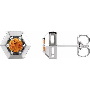 14K White Gold Natural Citrine Geometric Earrings