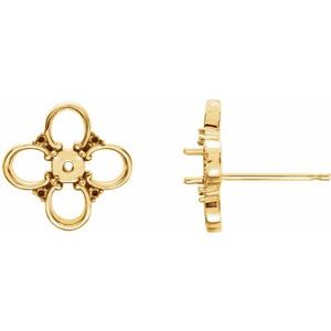 14K Yellow Gold 3 mm Round Clover Earring Mounting