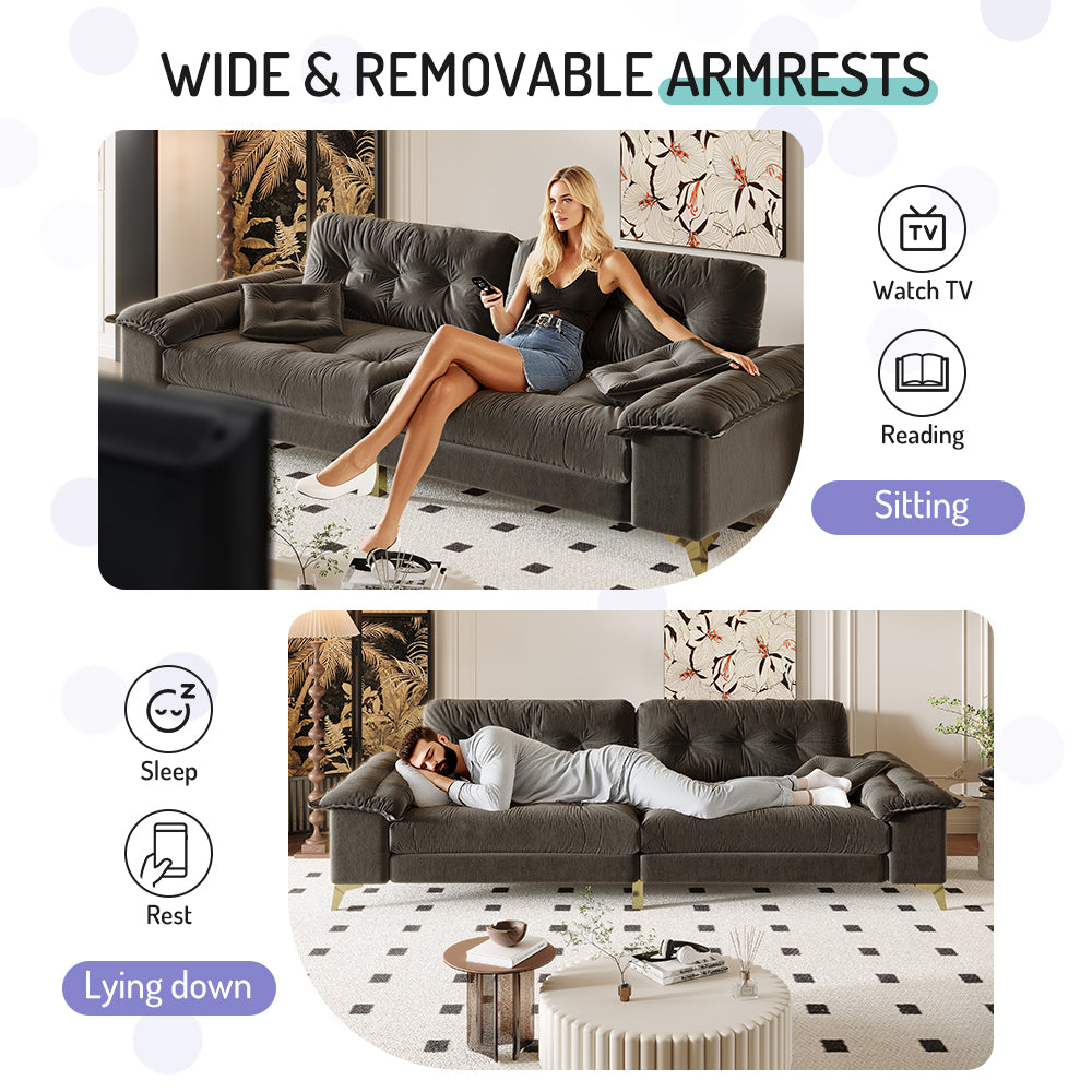 104.7 ' Modern 4-Seat Cloud Sofa with Wide Removable Armrests, Tufted Sofa with Metal Legs,Comfy Chenille Upholstered Couch with 2 Pillows for Living Room,Bedroom,Apartment, Office,Studio,Dark Gery