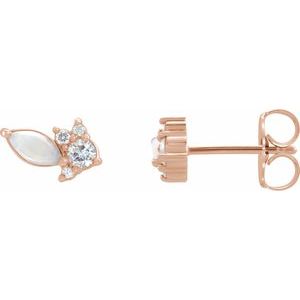 14K Rose Gold Australian Natural White Opal & 1/6 CTW Natural Diamond Cluster Earrings