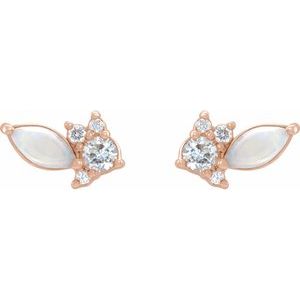 14K Rose Gold Australian Natural White Opal & 1/6 CTW Natural Diamond Cluster Earrings – image 2