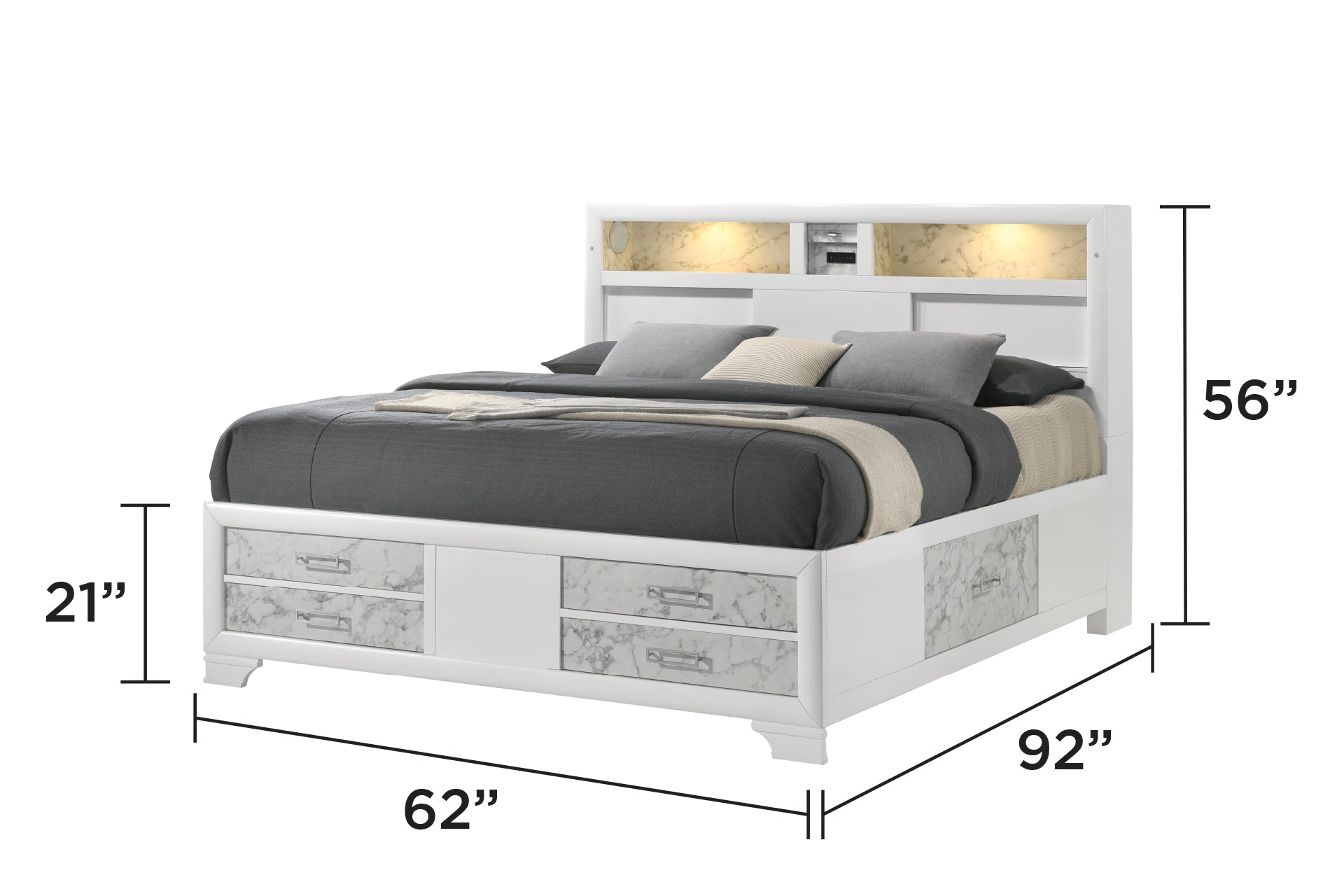 Soul Modern Style Queen 5PC Bedroom Set Made with wood in White(NJ Inventory)