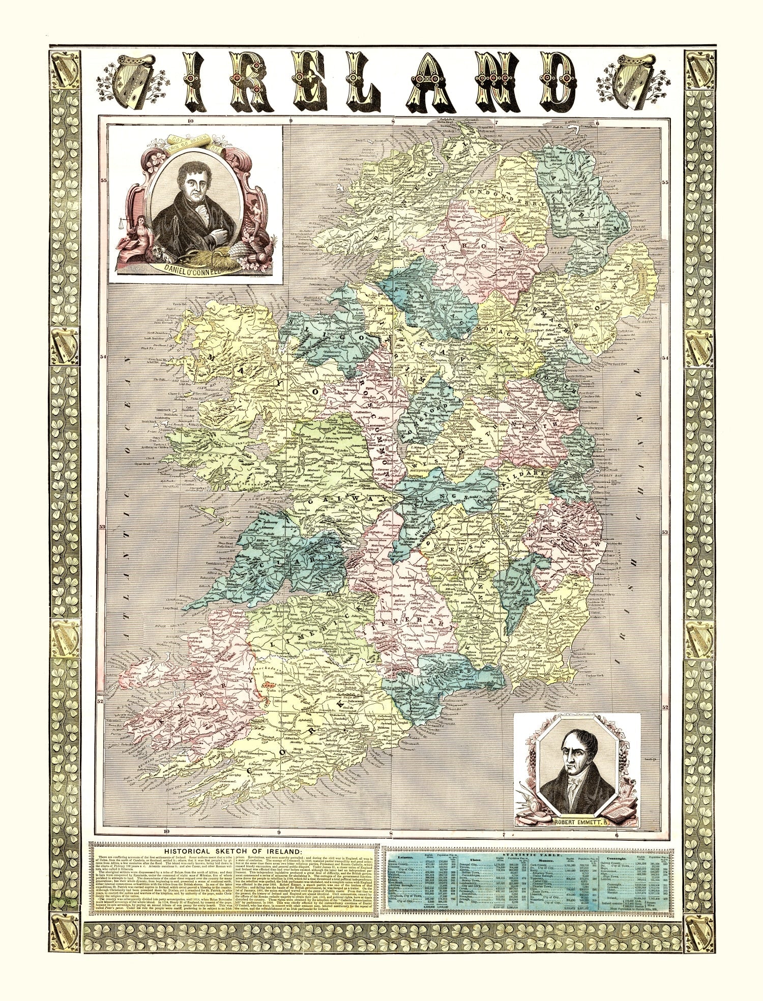 Vintage Map of Ireland 1855