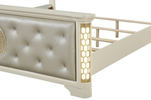 JASMINE Queen 5 Pc Unique LED Bedroom Set made with Wood in Beige (CA INVENTORY)