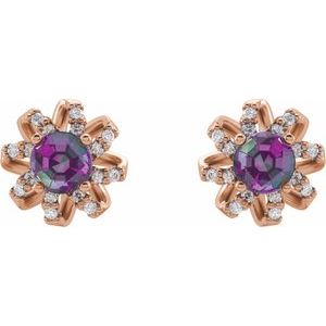 14K Rose Gold Lab-Grown Alexandrite & 1/6 CTW Natural Diamond Halo-Style Earrings – image 2