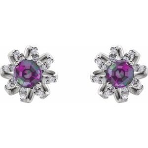 14K White Gold Lab-Grown Alexandrite & 1/6 CTW Natural Diamond Halo-Style Earrings – image 2