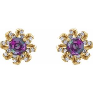 14K Yellow Gold Lab-Grown Alexandrite & 1/6 CTW Natural Diamond Halo-Style Earrings