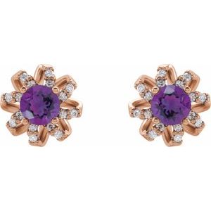 14K Rose Gold Natural Amethyst & 1/6 CTW Natural Diamond Halo-Style Earrings – image 2
